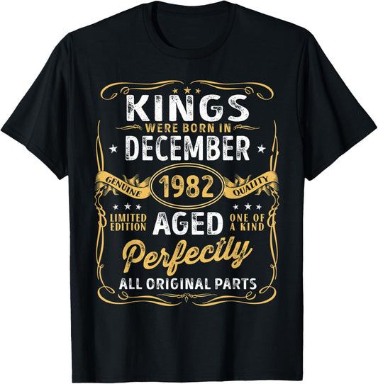 Kings Are Born In December 1982 Limited Edition Vintage Bday T-Shirt - T-Shirt | Black