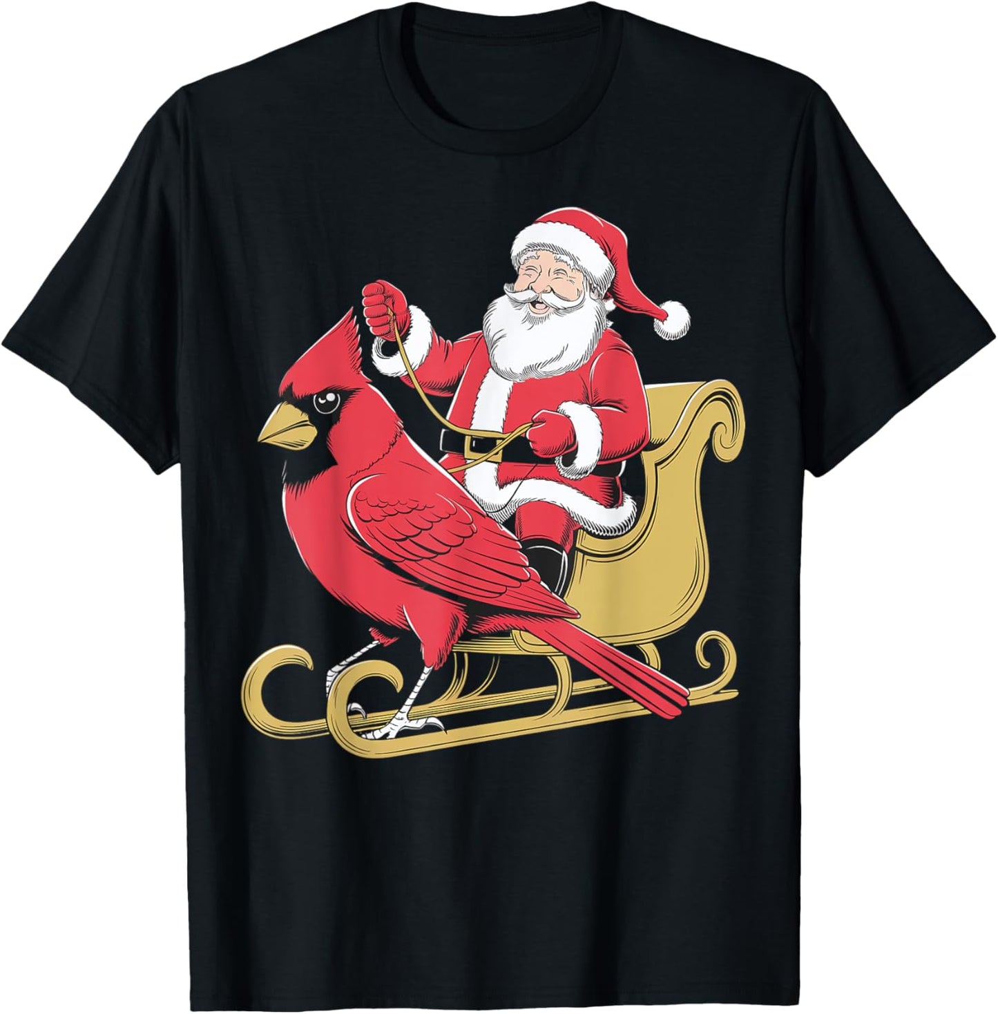 Santa Riding Giant Cardinal Bird for Christmas Lovers T-Shirt - T-Shirt | Black