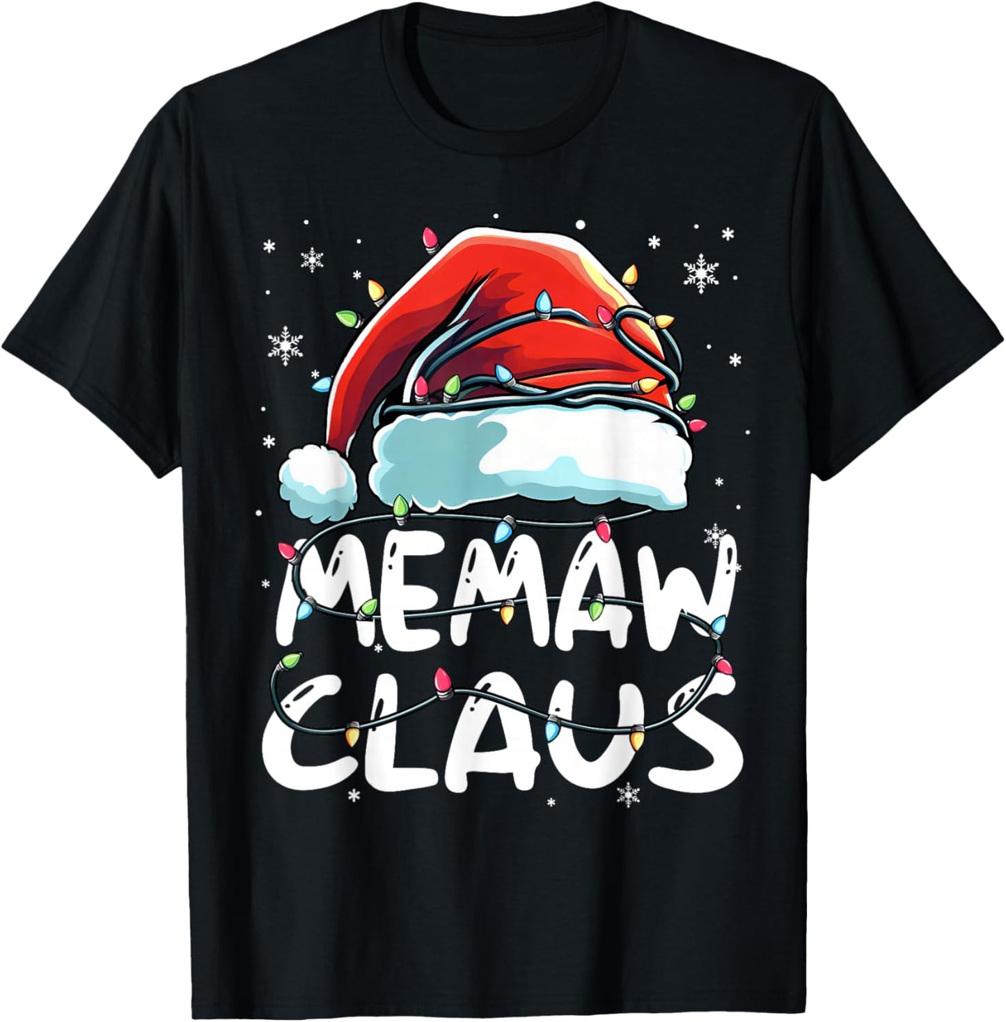 Memaw Claus Christmas Lights Matching Family Xmas Pajama T-Shirt - T-Shirt | Black