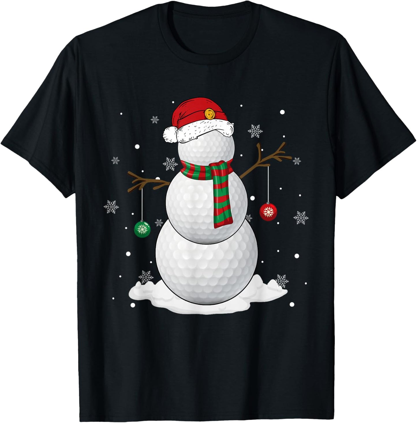 Golf Ball Snowman Santa Hat Christmas Pajama Xmas Holiday T-Shirt - T-Shirt | Black