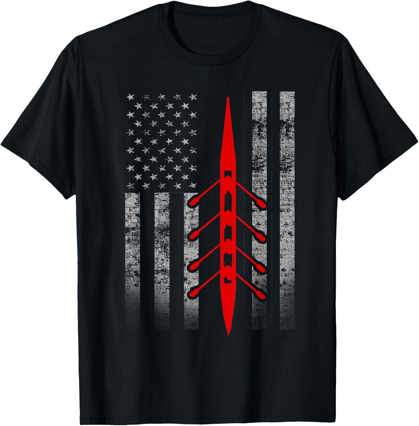 Cool Rowing Flag - Rowing Shell on American Flag T-Shirt - T-Shirt | Black