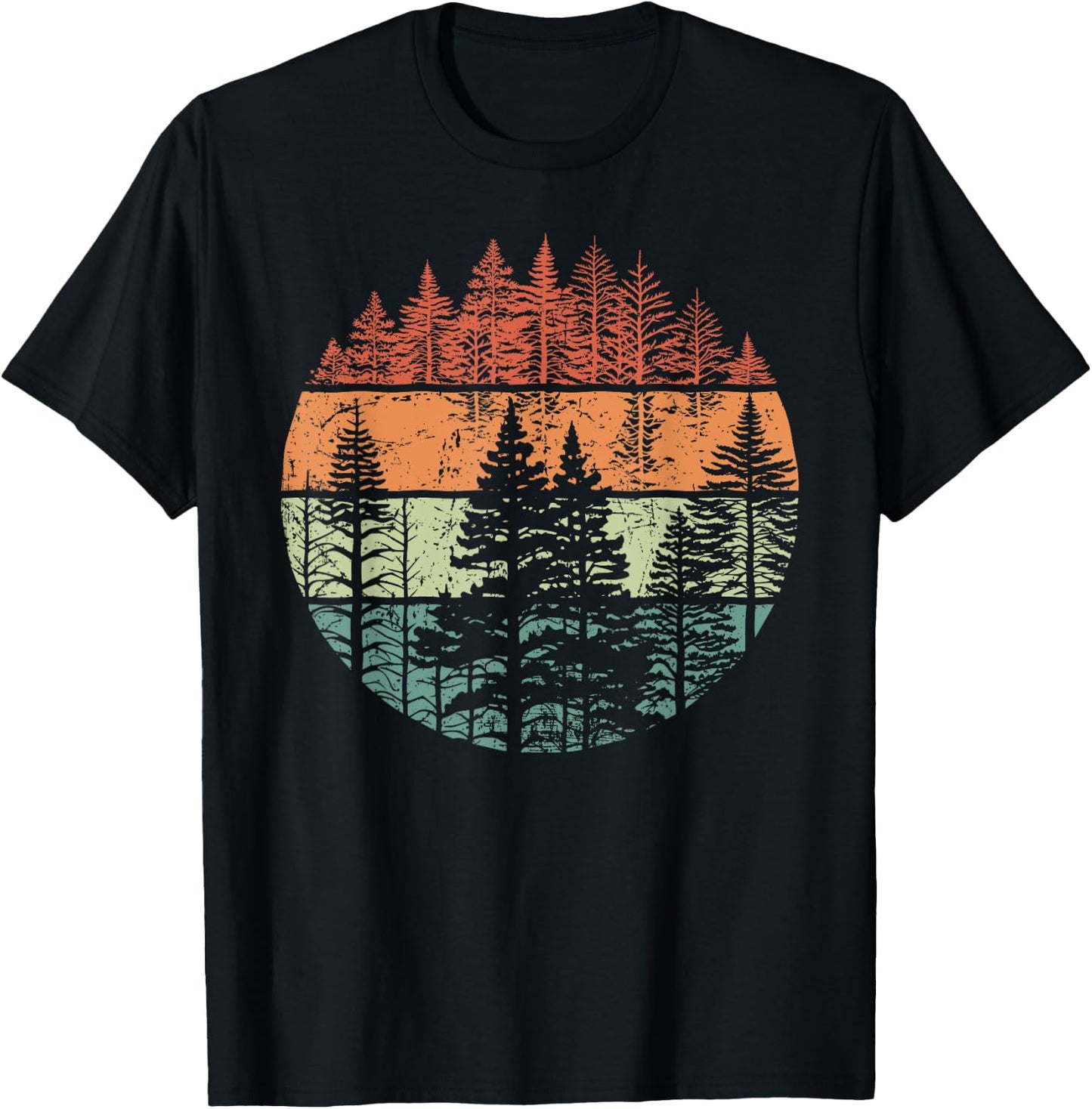 Retro Forest Trees Outdoors Nature Women Men Vintage Graphic T-Shirt - T-Shirt | Black