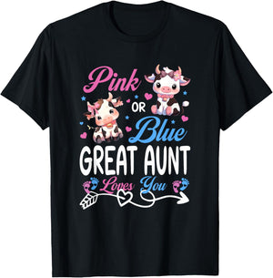 Pink Or Blue Great Aunt Loves You Cow Baby Gender Reveal T-Shirt - T-Shirt | Black