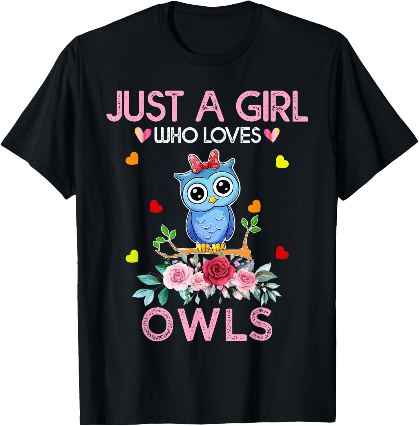 Owl Girls Kids Gift Just A Girl Who Loves Owls T-Shirt - T-Shirt | Black
