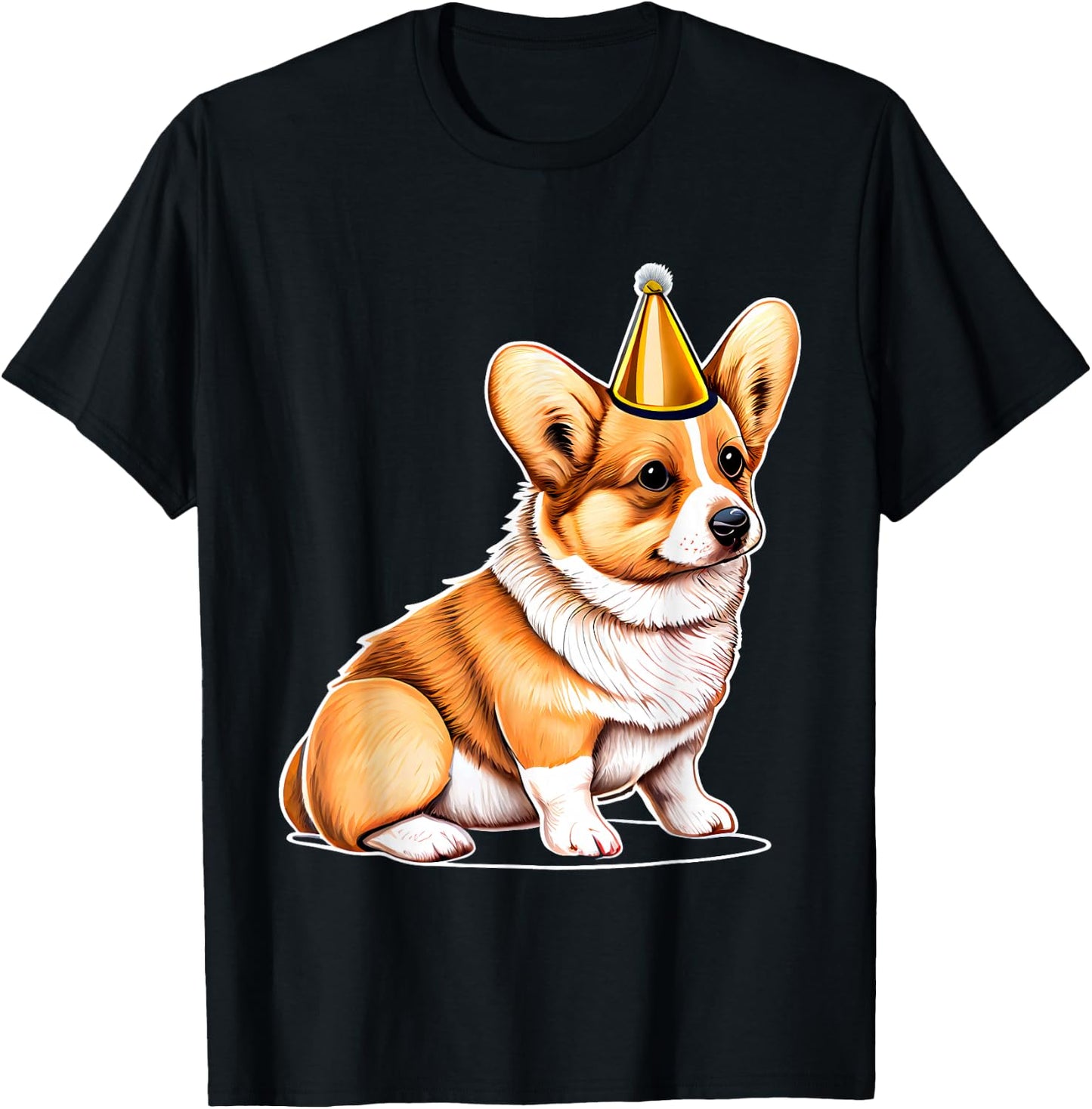 Adorable Corgi With Party Hat Birthday T-Shirt - T-Shirt | Black