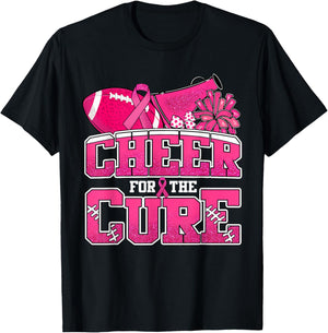 Cheer For The Cure Breast Cancer Sport Cheerleader Football T-Shirt - T-Shirt | Black