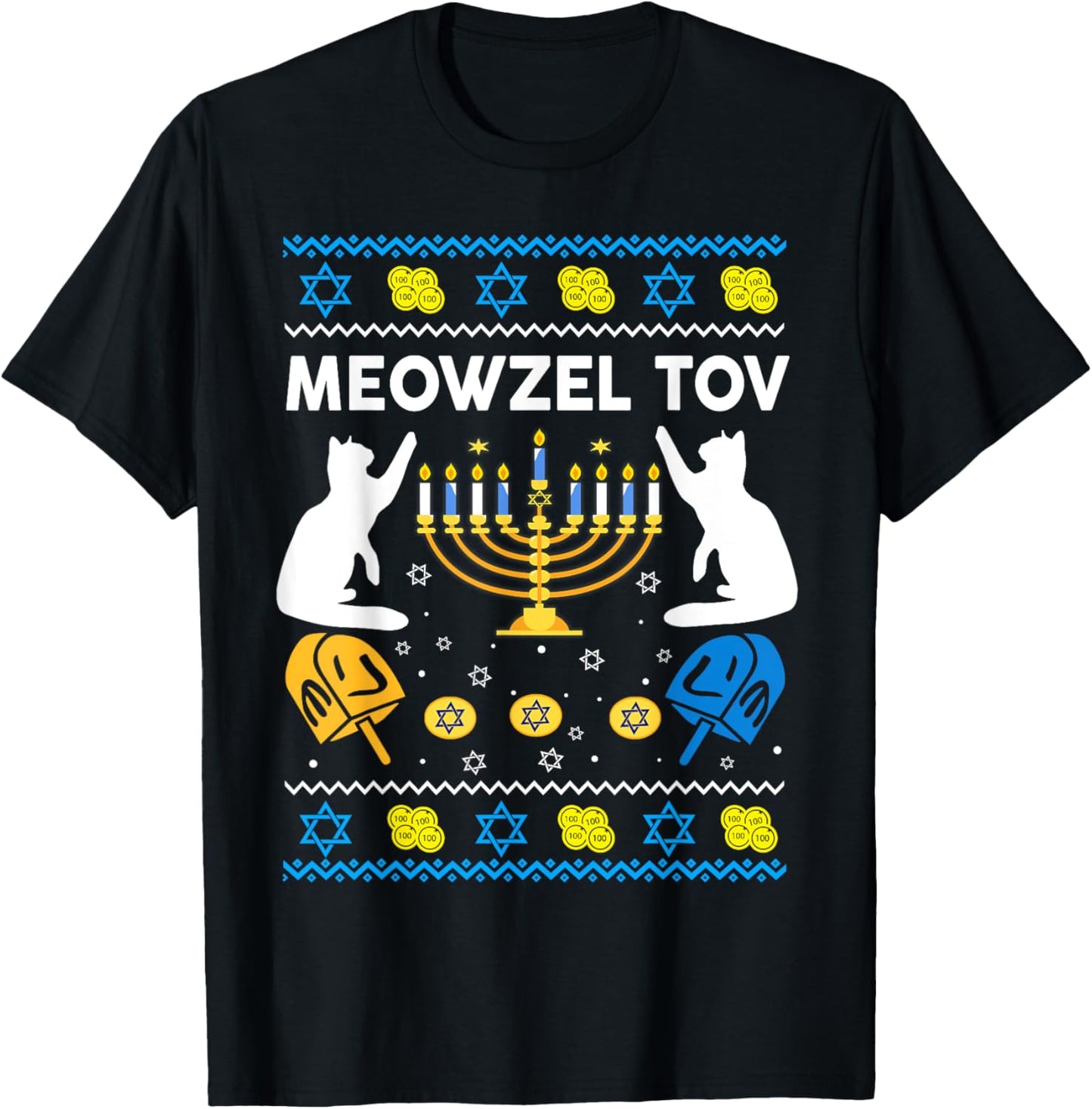 Jewish Cat Shirt Hanukkah Meowzel Tov Chanukah Girl Women T-Shirt - T-Shirt | Black