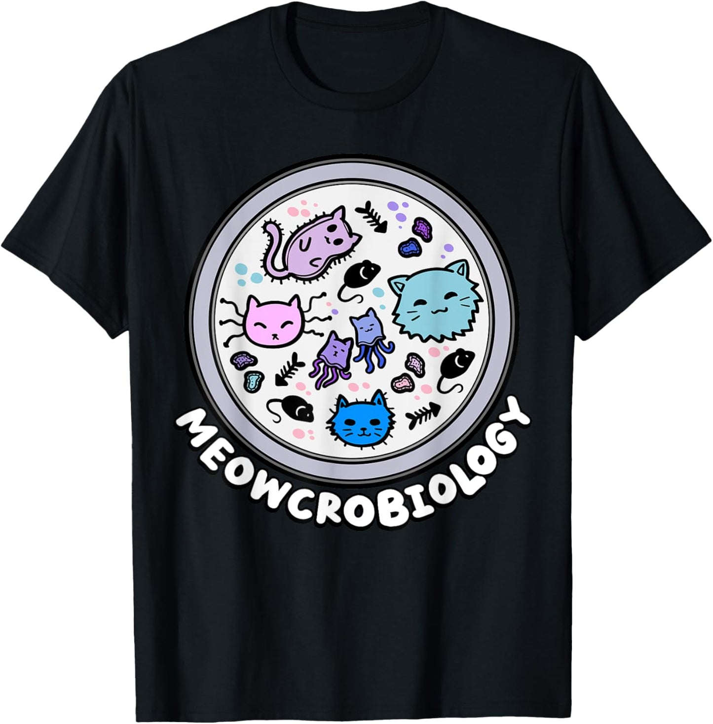 Meowcrobiology Microscopic Cats Science Pet School Biology T-Shirt - T-Shirt | Black