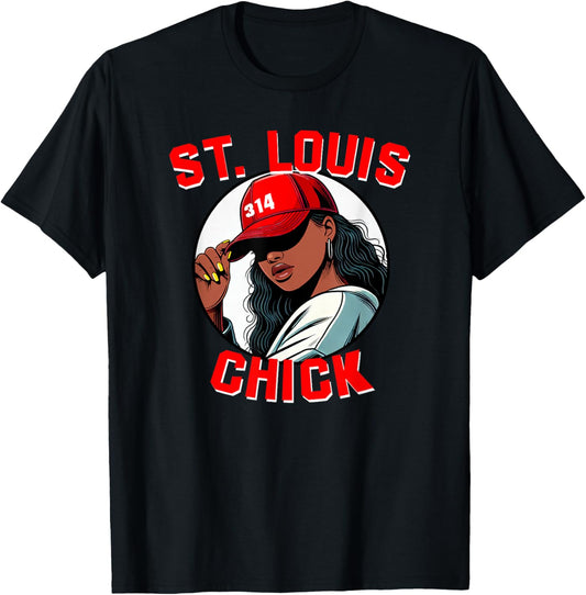 St. Louis Chick 314 Black Woman Red Hat T-Shirt - T-Shirt | Black