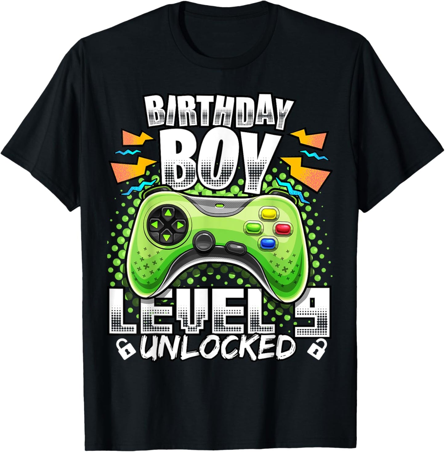 Level 9 Unlocked Video Game 9th Birthday Gamer Gift Boys T-Shirt - T-Shirt | Black