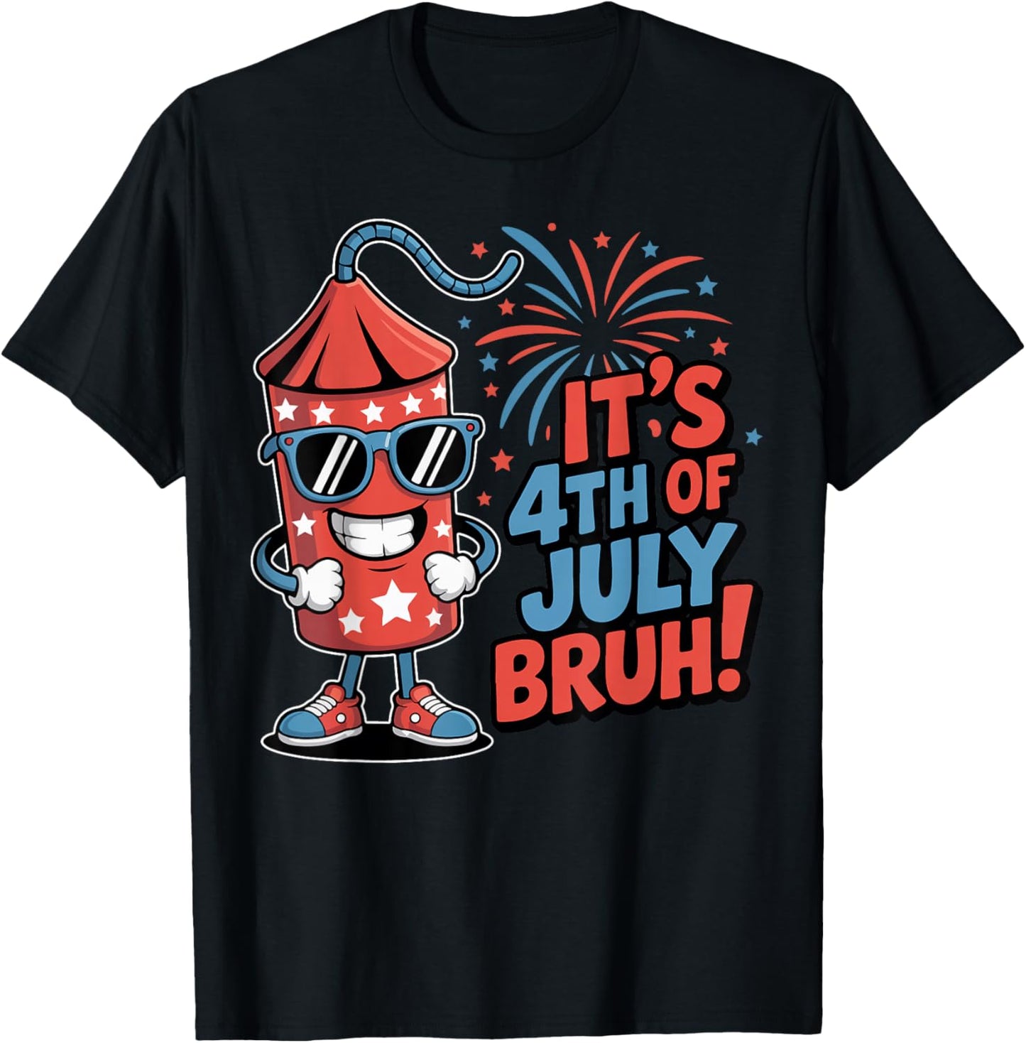 4th of July Bruh Boys Kids Funny Firecracker Fourth of July T-Shirt - T-Shirt | Black