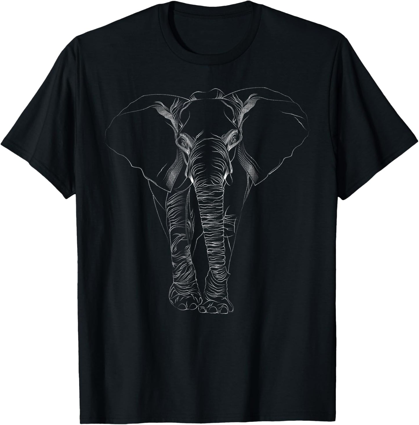 Elephant Dot line Art Portrait Sketch Drawing - Elephant T-Shirt - T-Shirt | Black