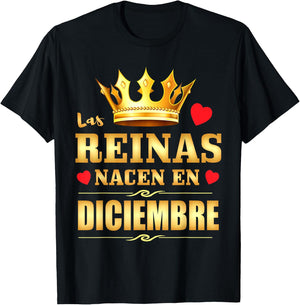 Reinas Nacen En Diciembre Cumpleaños December Birthday Queen T-Shirt - T-Shirt | Black