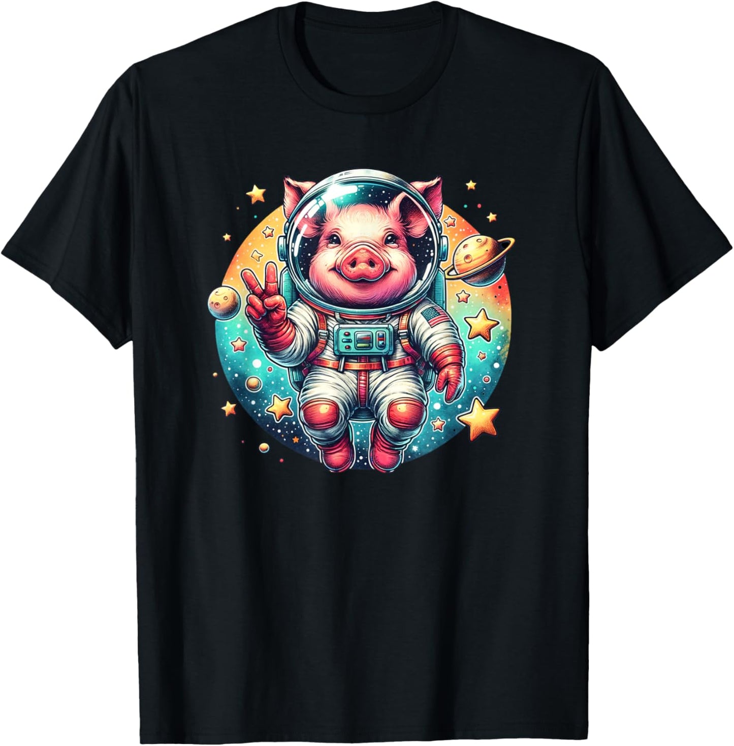 Funny Pig Astronaut in Space for Pig Lover T-Shirt - T-Shirt | Black