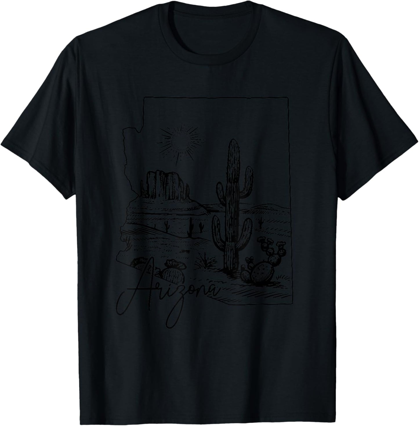 Arizona State Pride Cactus Vintage Map T-Shirt - T-Shirt | Black