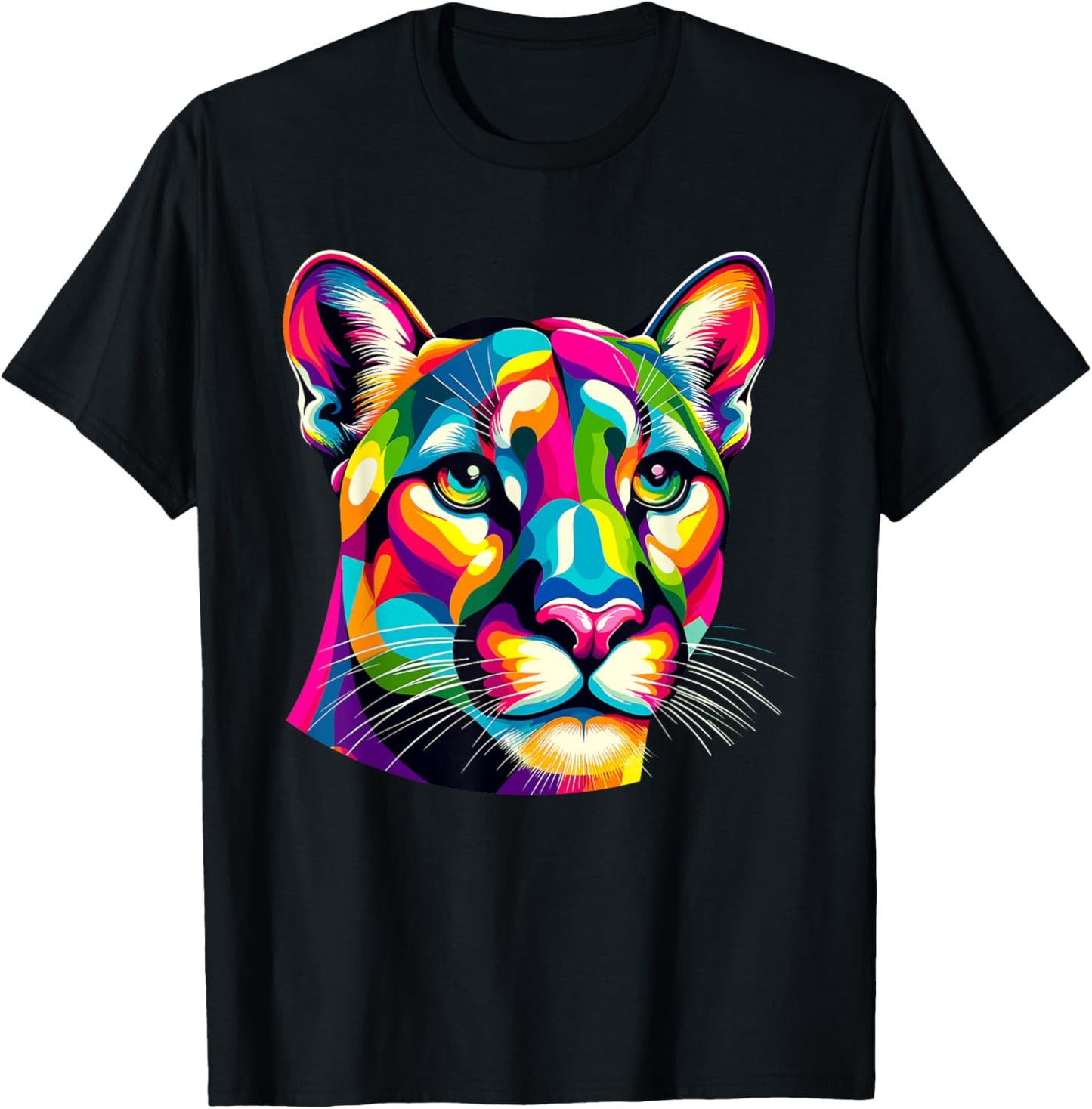 Colorful Pop Art Cougars Cougar Mountain Lion Puma T-Shirt - T-Shirt | Black