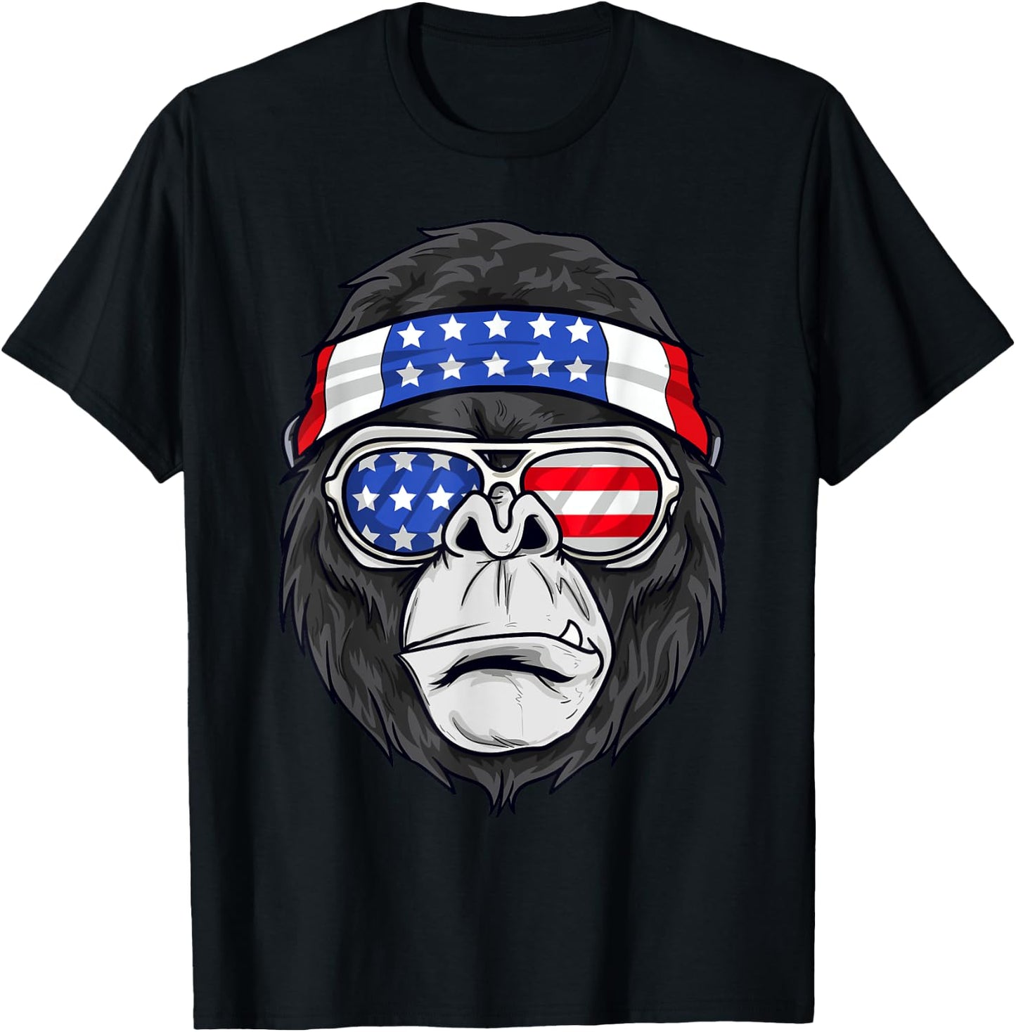July 4th USA - Funny Patriotic Gorilla Women Kids Men T-Shirt - T-Shirt | Black
