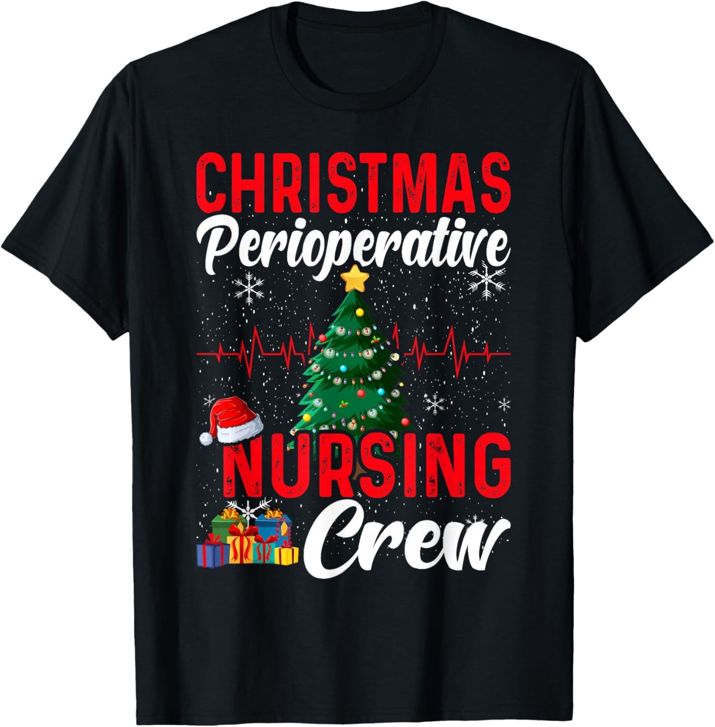 Perioperative Nurse Pre op Nursing Christmas Crew Surgery T-Shirt - T-Shirt | Black