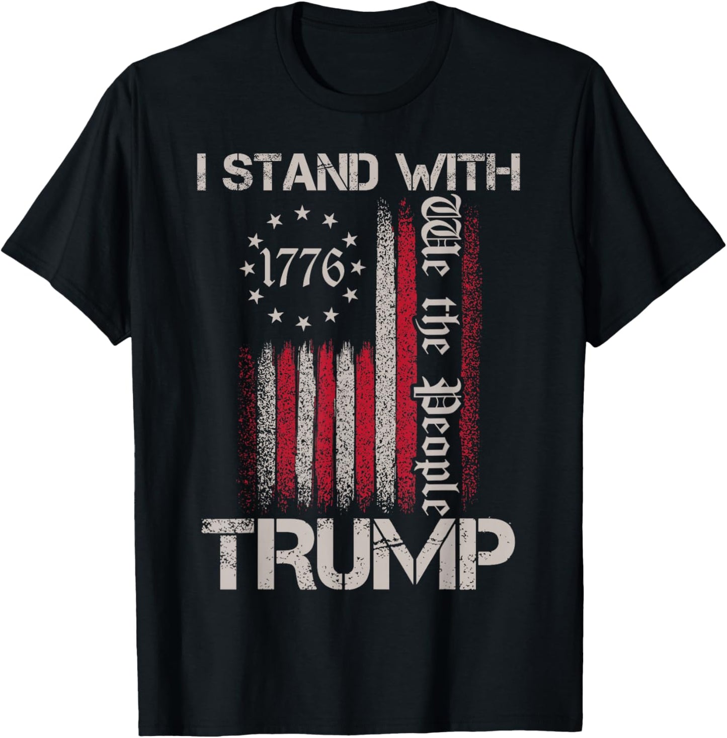I Stand With Trump American Flag Men Woman USA Vintage T-Shirt - T-Shirt | Black