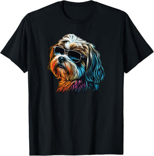 Dad Mom Cool Dog Sunglasses - Lhasa Apso Women T-Shirt - T-Shirt | Black