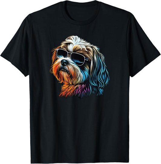 Dad Mom Cool Dog Sunglasses - Lhasa Apso Women T-Shirt - T-Shirt | Black