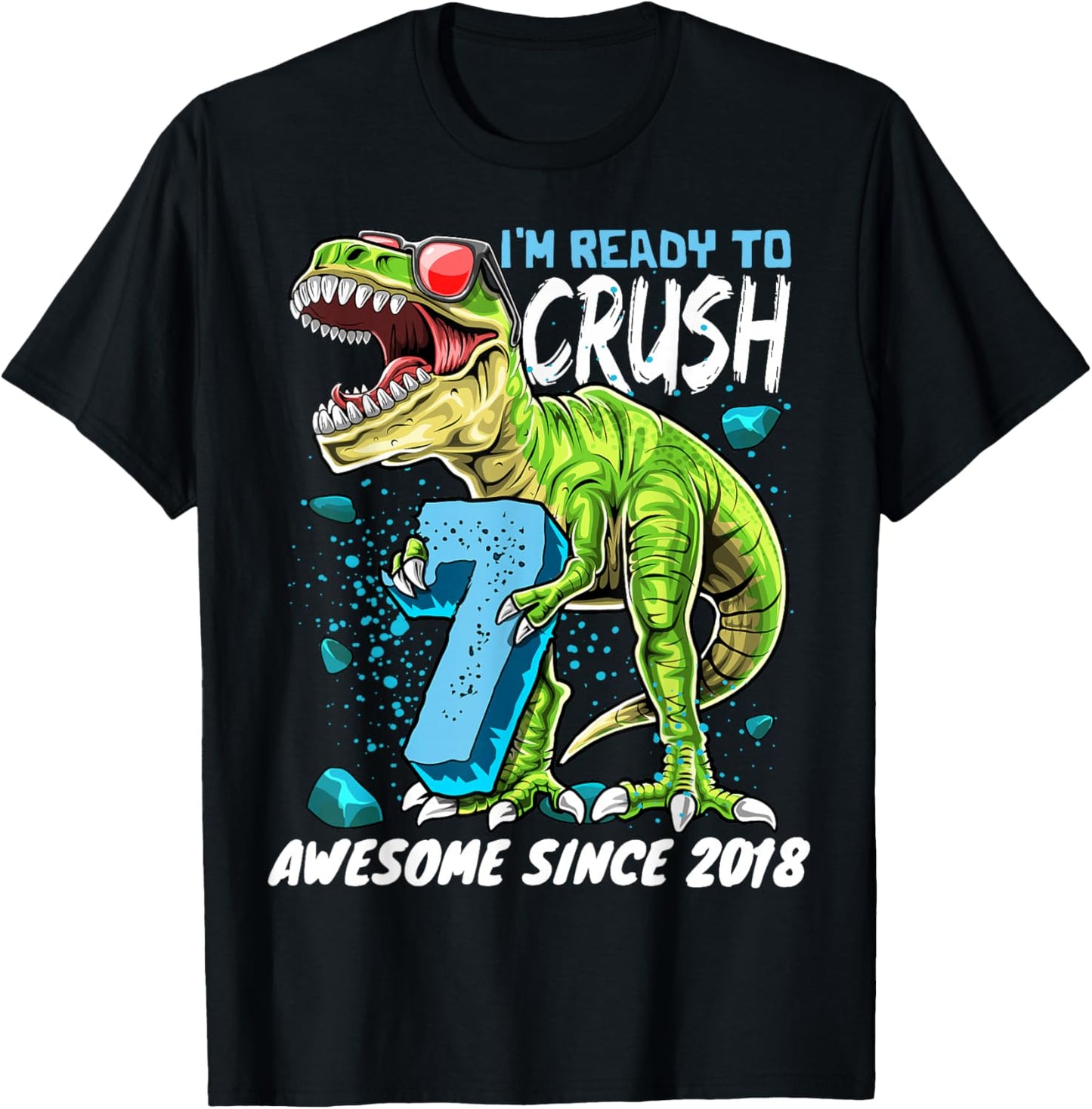 7th Birthday T Rex Dinosaur Party Boys Rawr I'm 7 T-Shirt - T-Shirt | Black