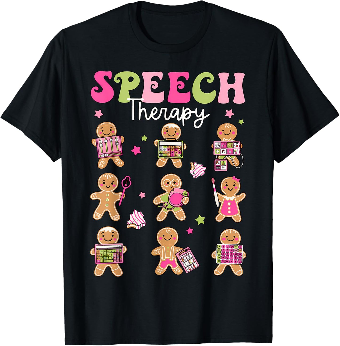 Speech Therapy Christmas SLP Therapy Cookies Gingerbread T-Shirt - T-Shirt | Black