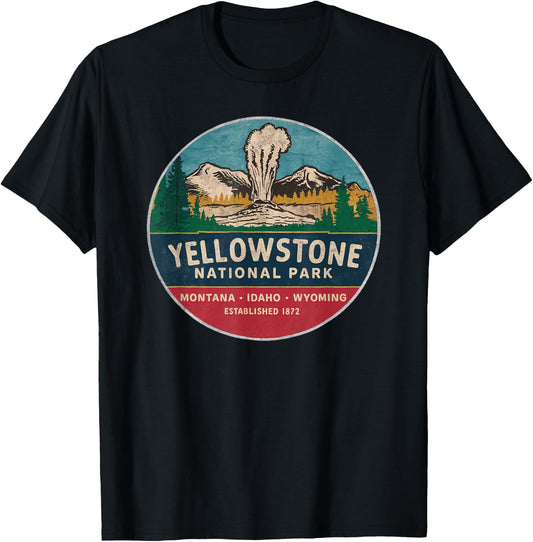 Yellowstone national park Mountain 80s Outdoor Souvenir T-Shirt - T-Shirt | Black