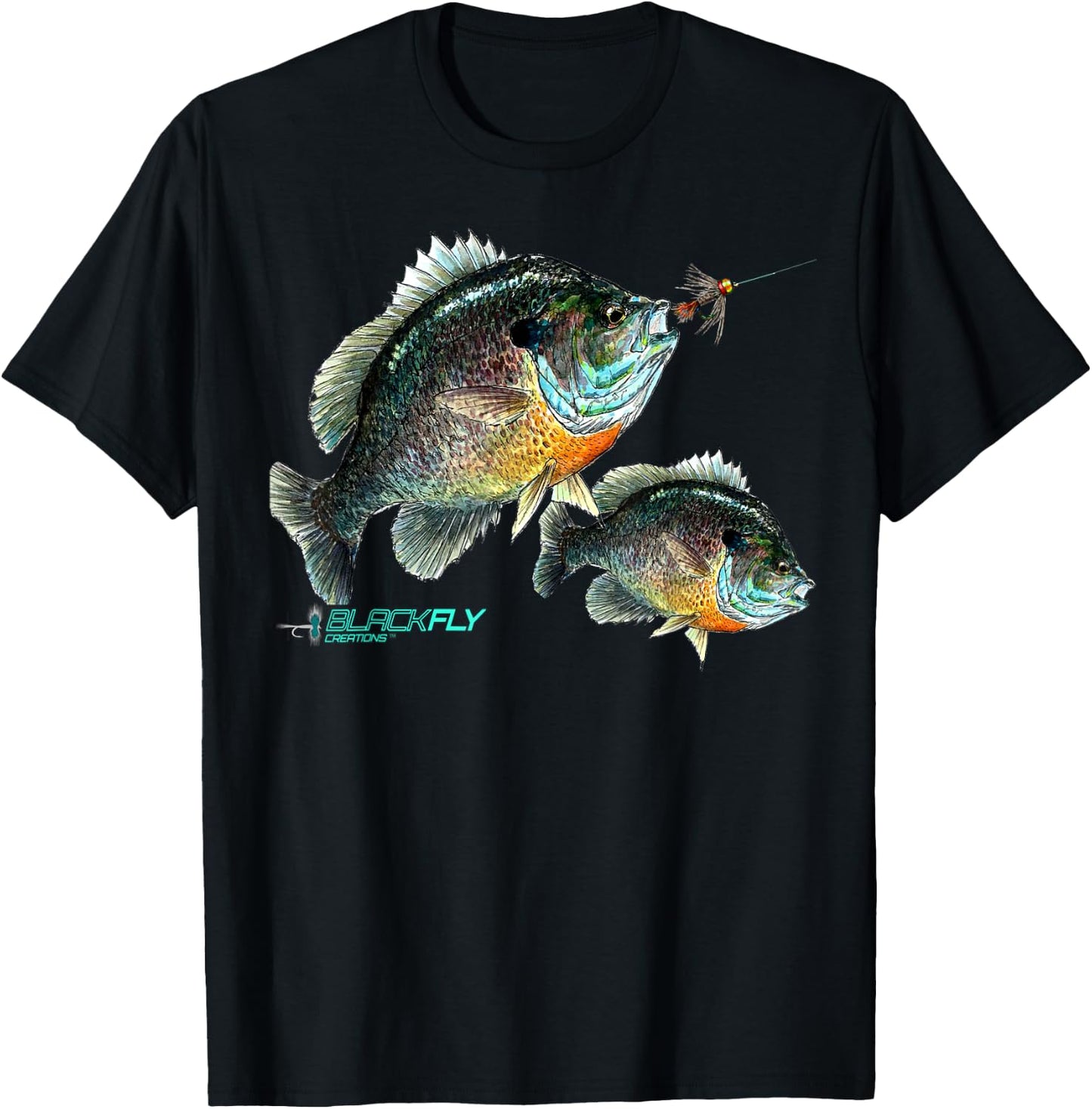 Black Fly Bluegill Fishing Shirts Panfish Jigs T-Shirt - T-Shirt | Black