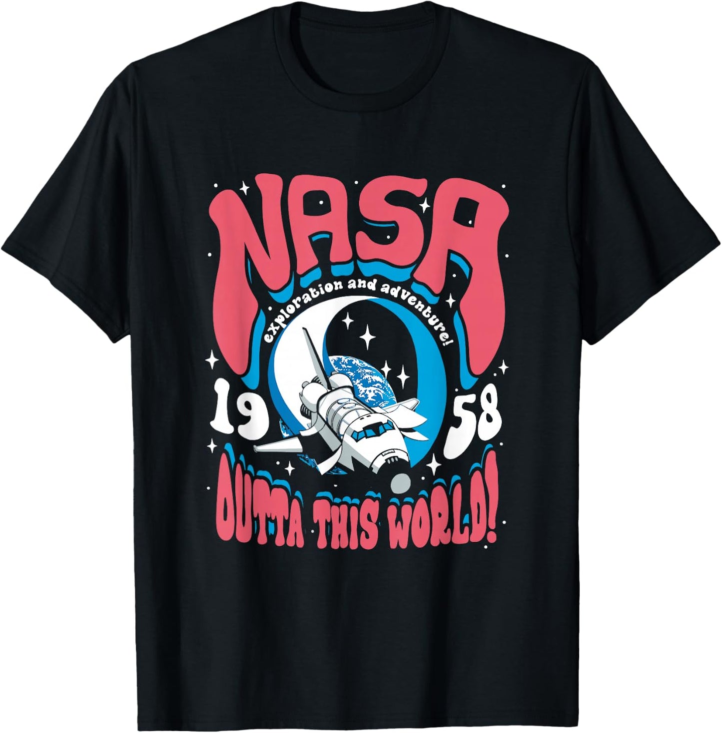 NASA Psychedelic Shuttle Poster Vintage Groovy Space Art T-Shirt - T-Shirt | Black