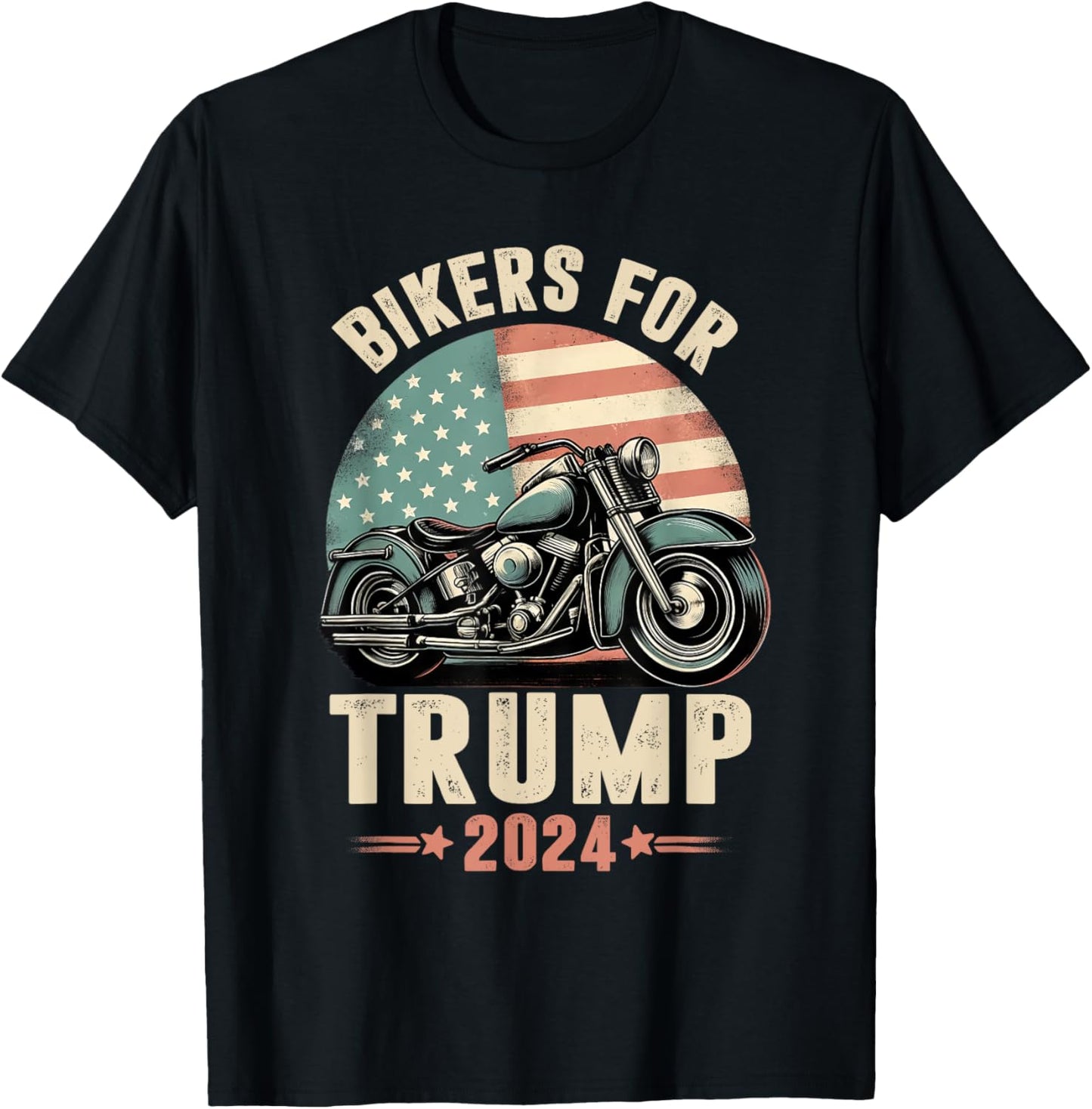 Bikers For Trump 2024 Motorcycle US American Flag Patriotic T-Shirt - T-Shirt | Black