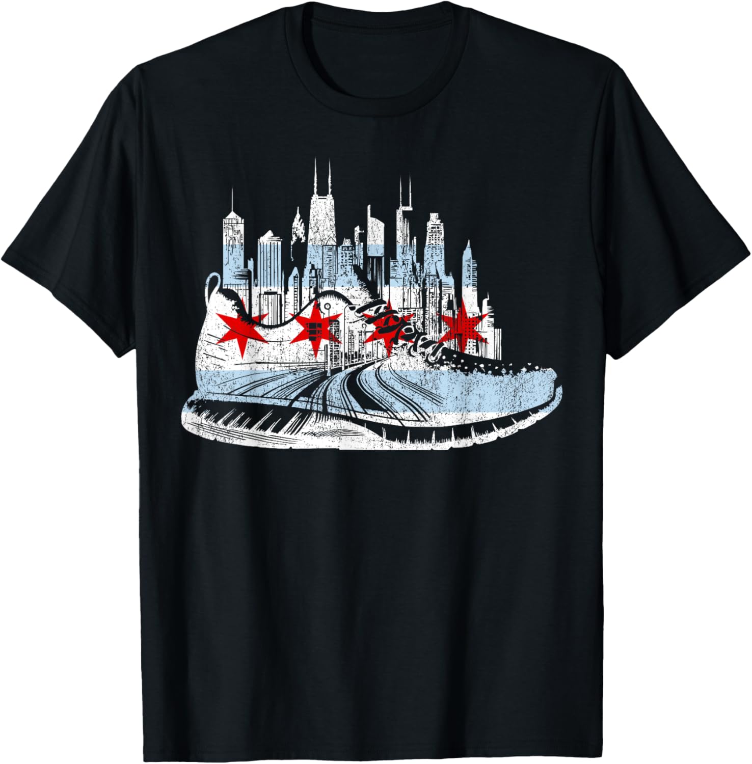 Chicago Runner Run Marathons Running Jogger Motivational T-Shirt - T-Shirt | Black