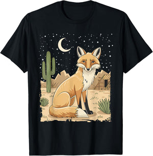 Coyote Desert Nature Scenic Wild Animal South West Cactus T-Shirt - T-Shirt | Black
