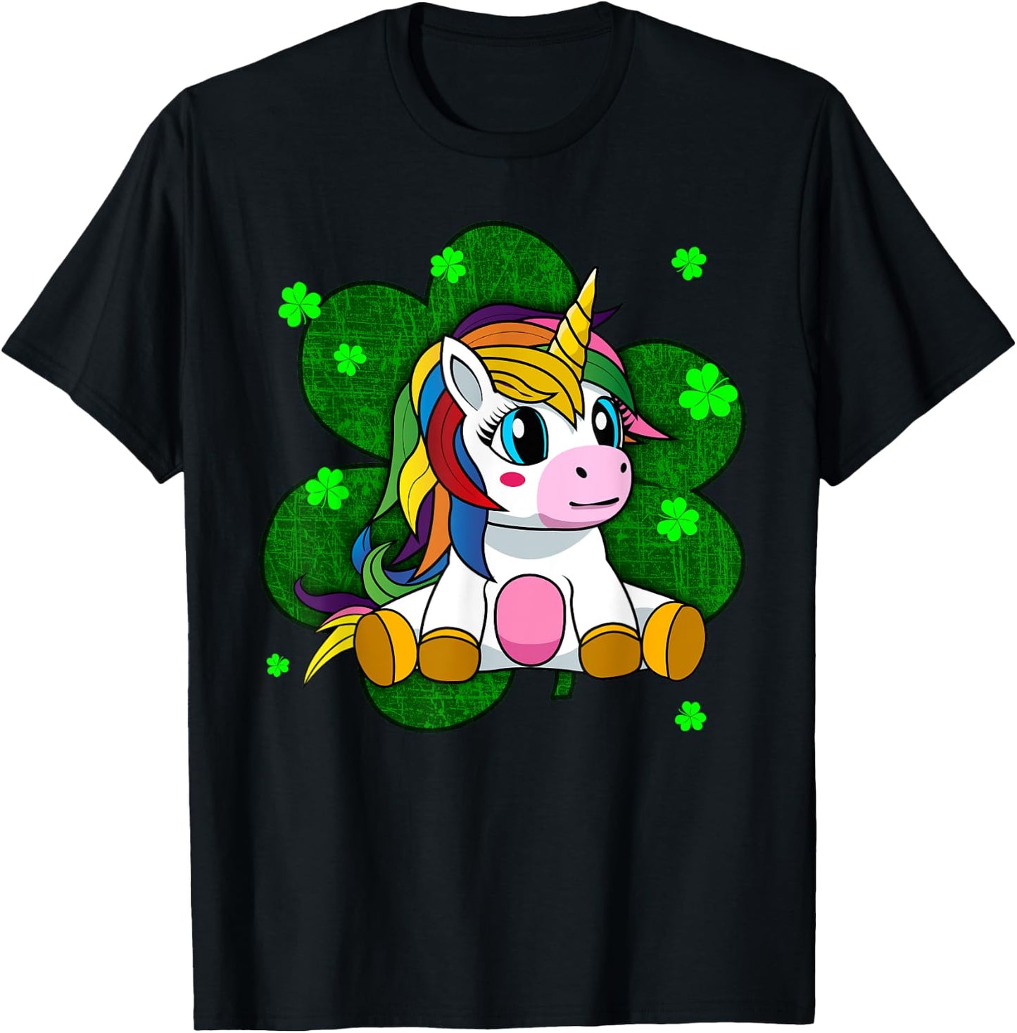 Cute Kids Unicorn Shirt Girls St Patricks Day Shamrock T-Shirt - T-Shirt | Black