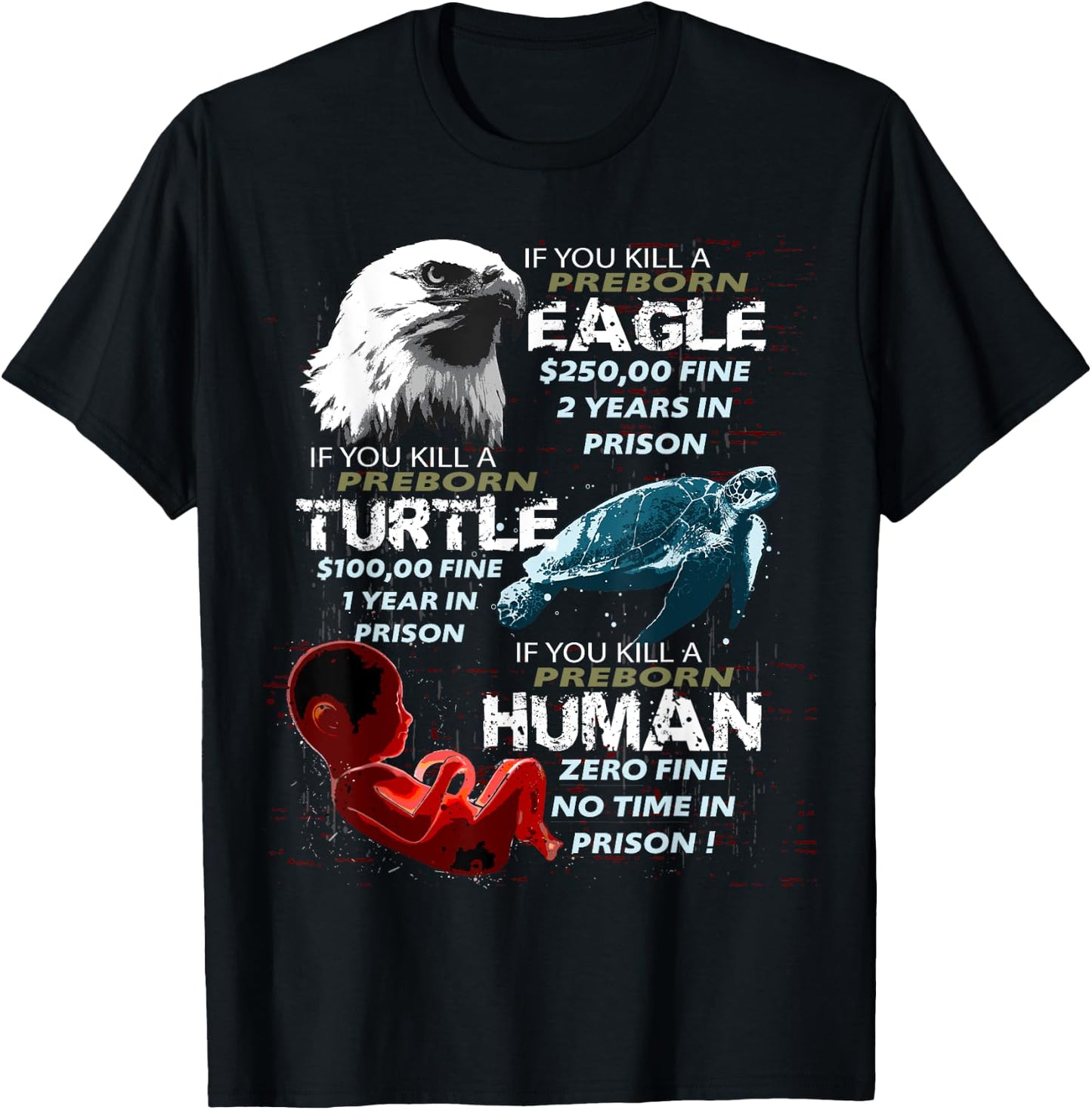 Pro-Life Anti-Abortion T Shirt Eagle Turtle Human Women Men T-Shirt - T-Shirt | Black