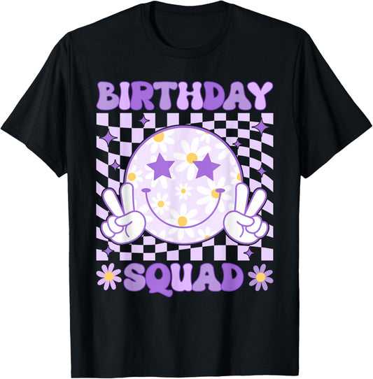 Birthday Squad Daisy Flower Matching Birthday Family Group T-Shirt - T-Shirt | Black