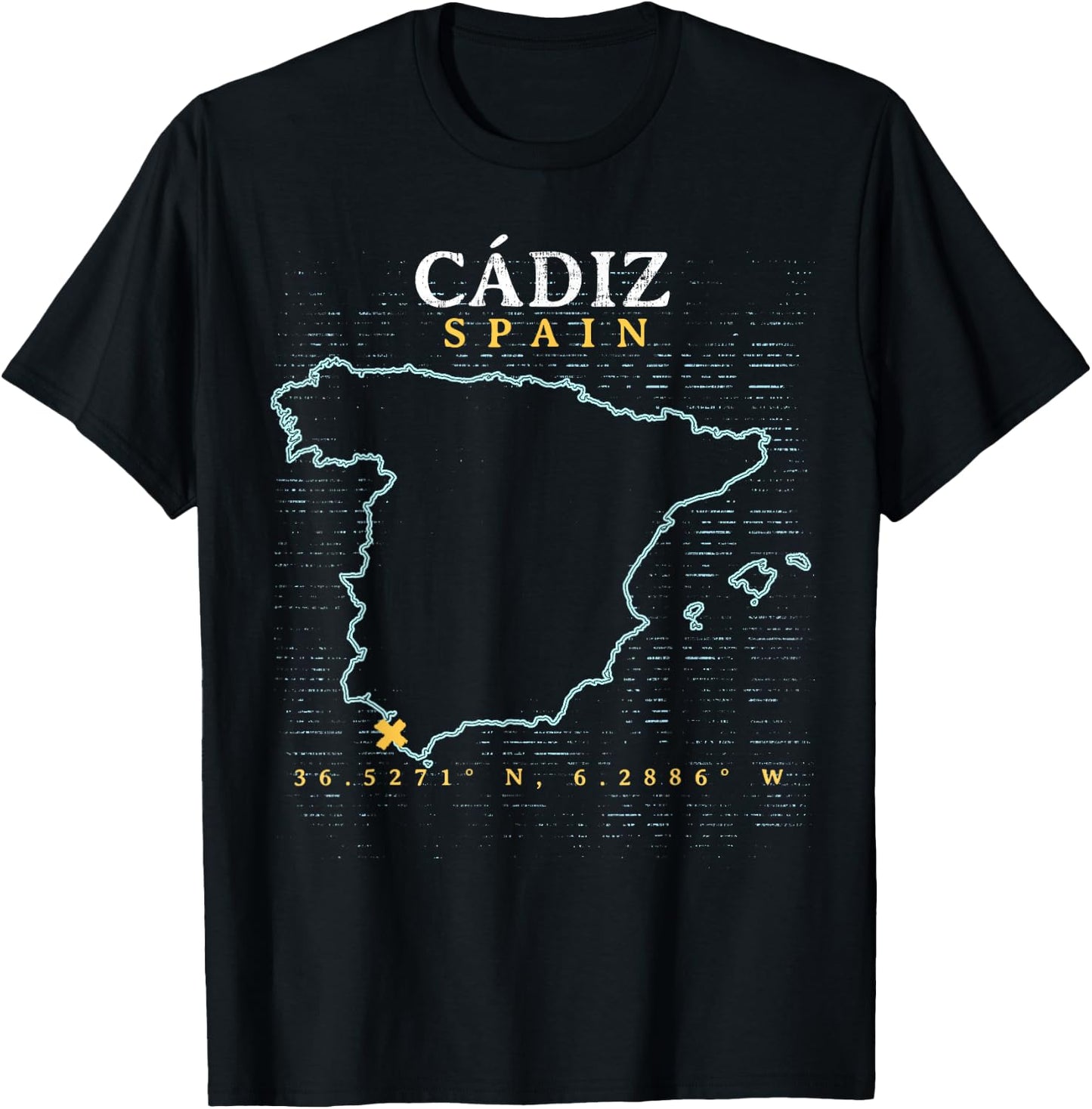 Vintage Retro Spain - Women's Adults Black Short Sleeve Classic Fit - Small - Spain Cadiz Map T-Shirt - T-Shirt | Black