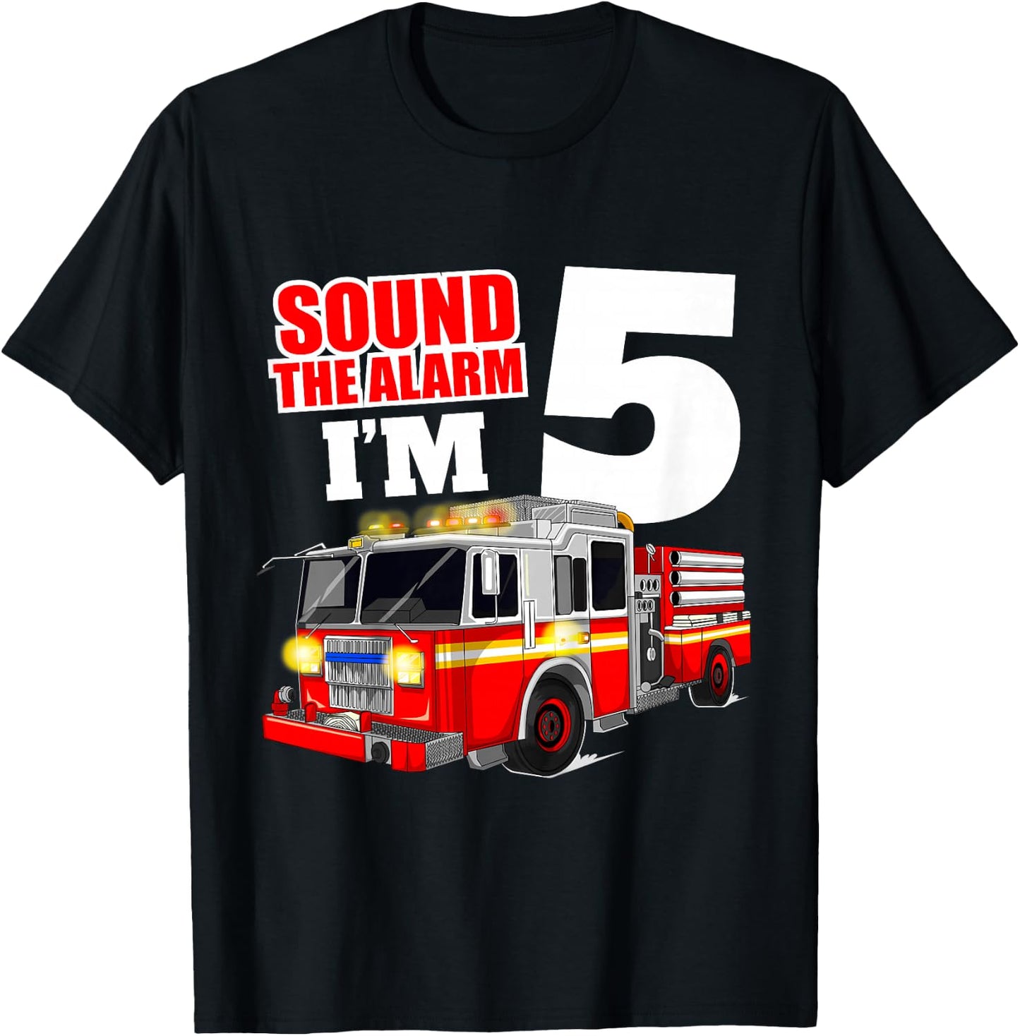Kids Fire Truck 5th Birthday Boy Firefighter Five 5 Year Old T-Shirt - T-Shirt | Black