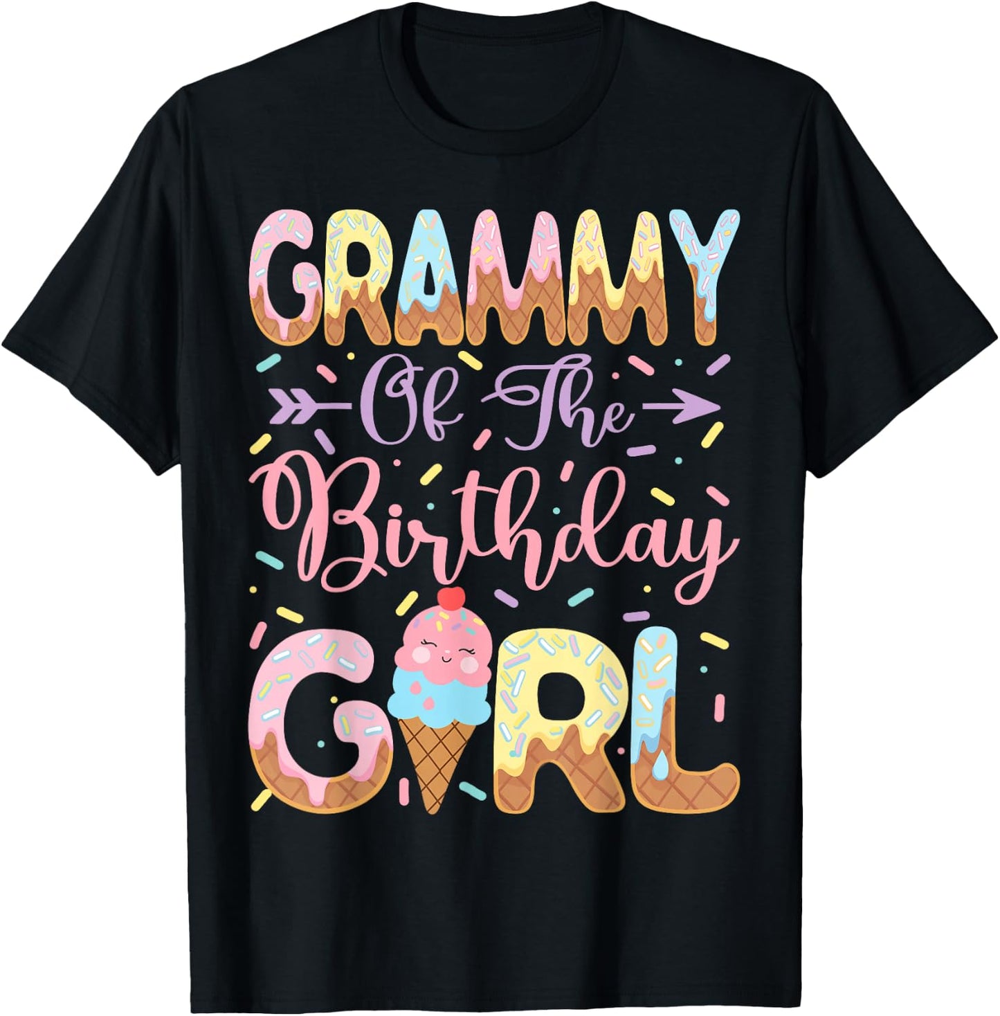 Grammy of The Birthday Girl Sweet Ice Cream Party Matching T-Shirt - T-Shirt | Black