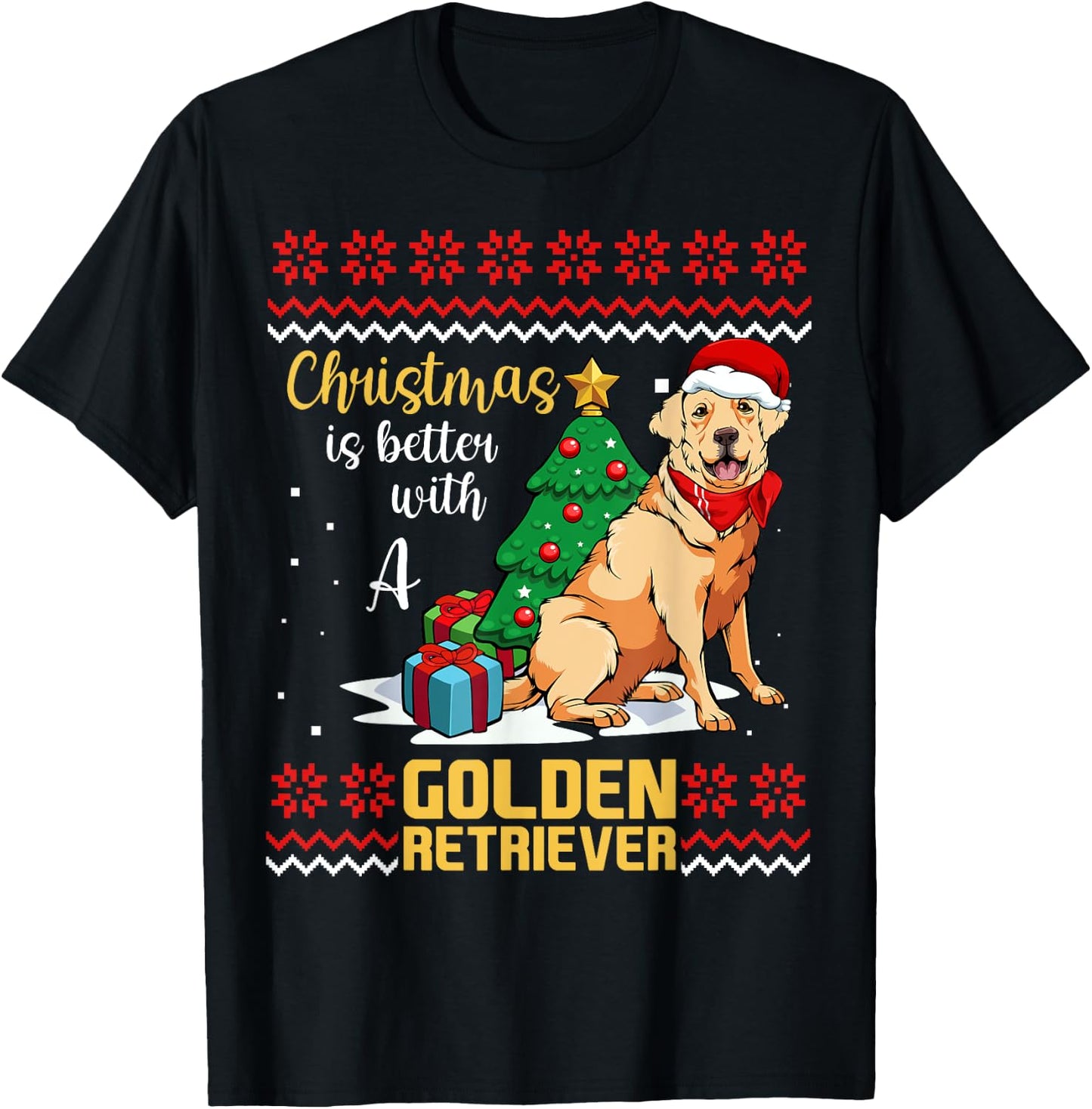 Christmas Is Better With A Golden Retriever Pajama Dog X-Mas Men Women Kids T-Shirt - T-Shirt | Black