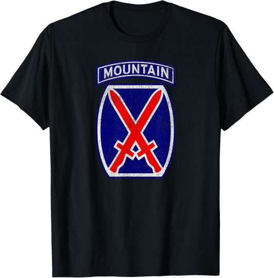 Patriotic Veteran Military Distressed 10th Mountain Division T-Shirt - T-Shirt | Black