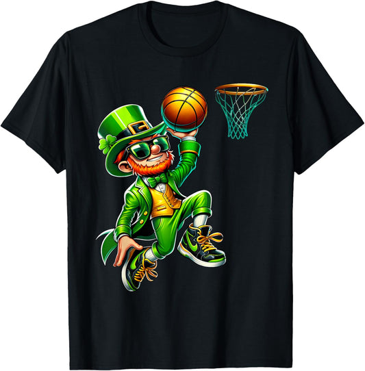 Leprechaun Playing Basketball St Patricks Day Sport Men Boys T-Shirt - T-Shirt | Black