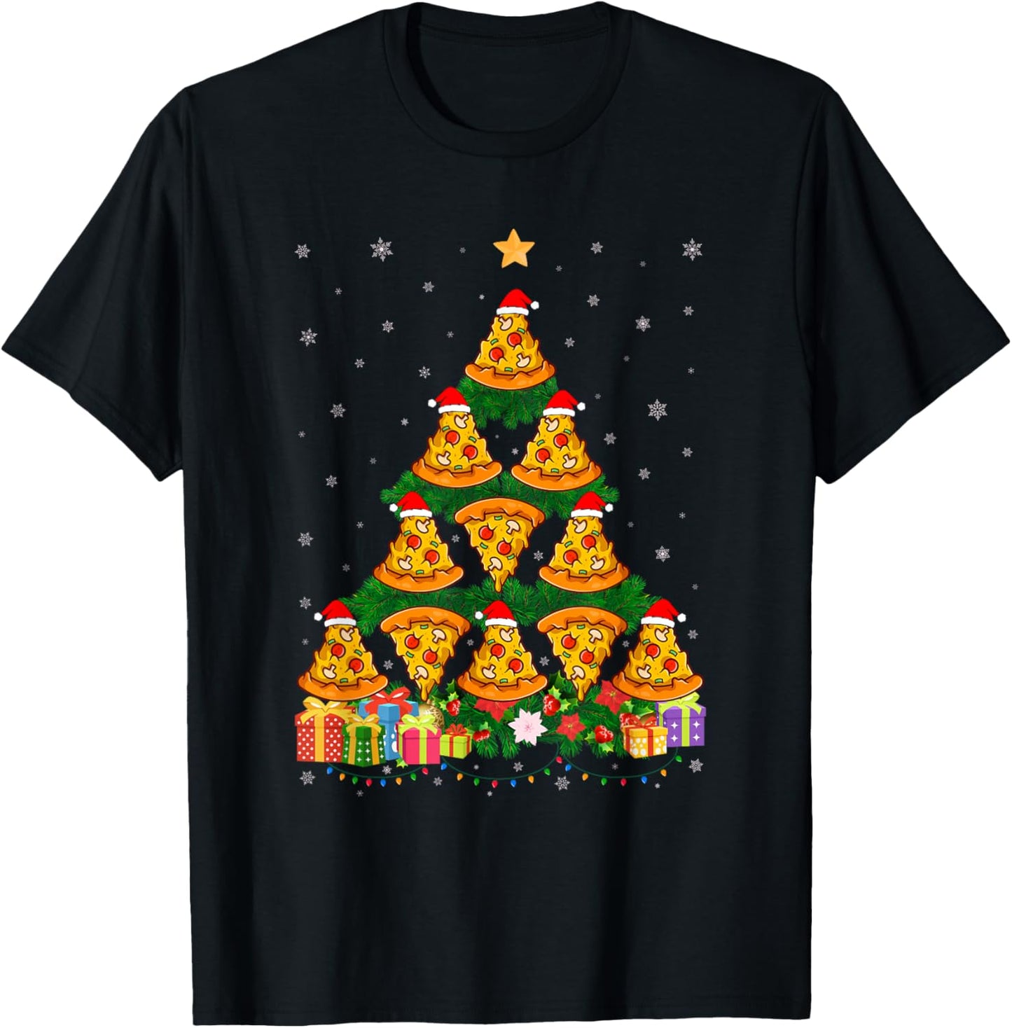 Funny Xmas Outfit for Pizza Lovers Ugly Christmas Sweater T-Shirt - T-Shirt | Black