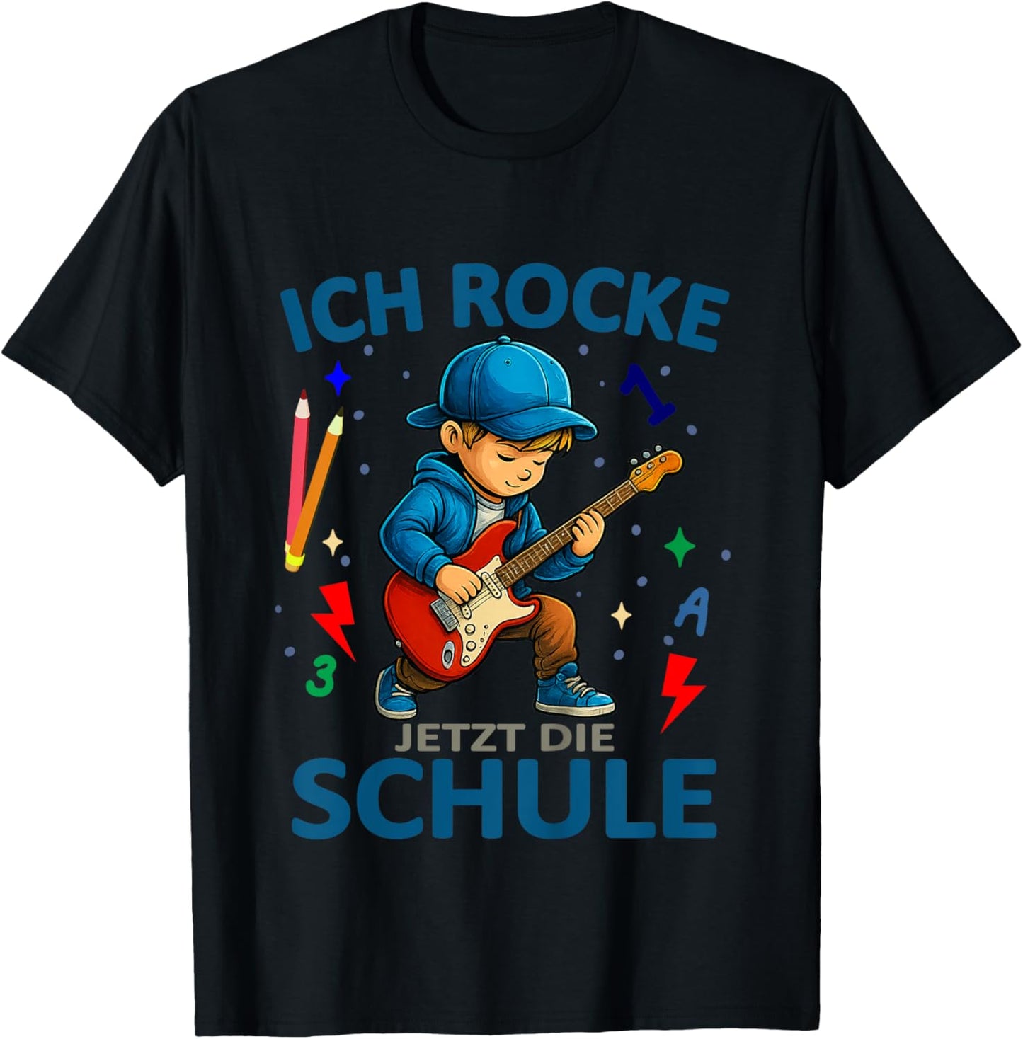 Kinder Ich Rocke jetzt die Schule - Gitarrenspieler Schulanfang T-Shirt - T-Shirt | Black