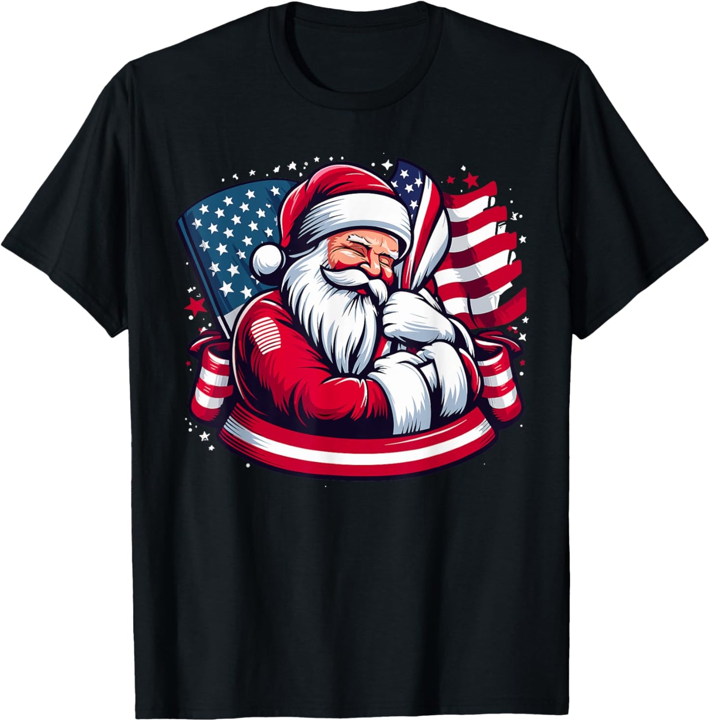 Patriotic Santa Claus Men Women Christmas USA Flag T-Shirt - T-Shirt | Black