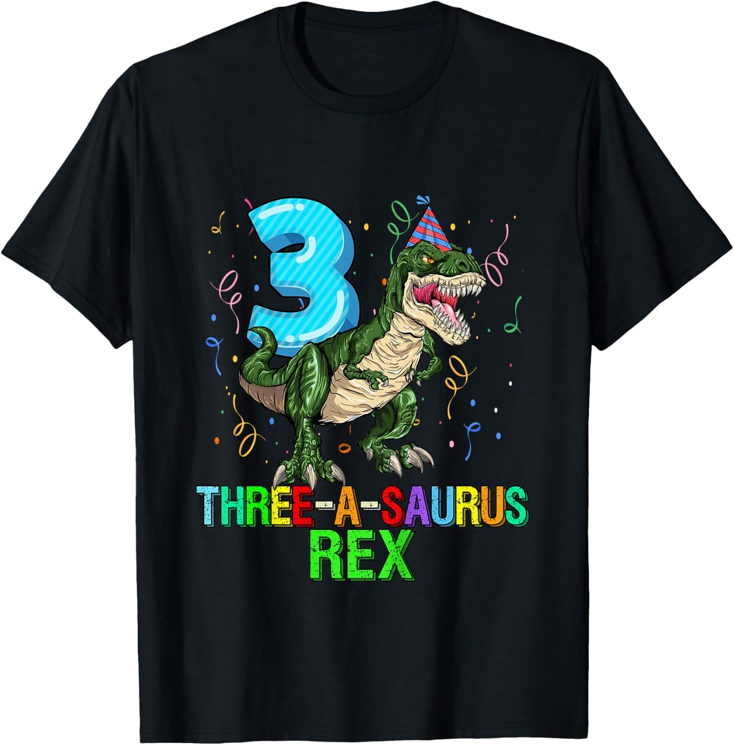 Kids 3 Year Old Boy 3rd Birthday Dinosaur Gift Threeasaurus T-Shirt - T-Shirt | Black
