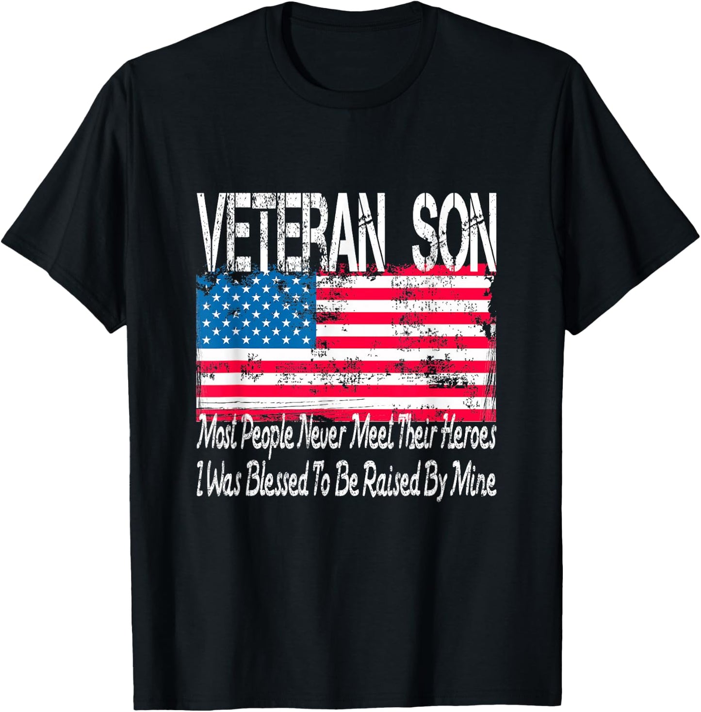 Vintage American Flag US Military Family Veteran Son T-Shirt - T-Shirt | Black