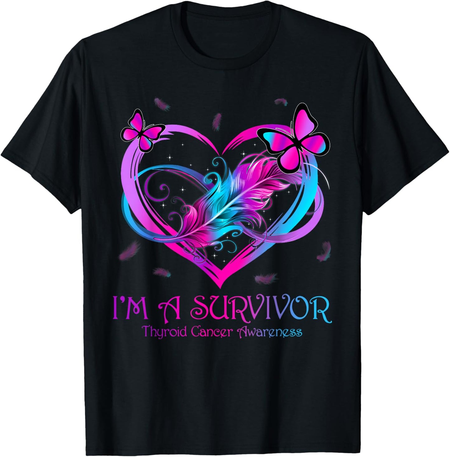 Butterfly Heart I'm A Survivor Thyroid Cancer Awareness T-Shirt - T-Shirt | Black