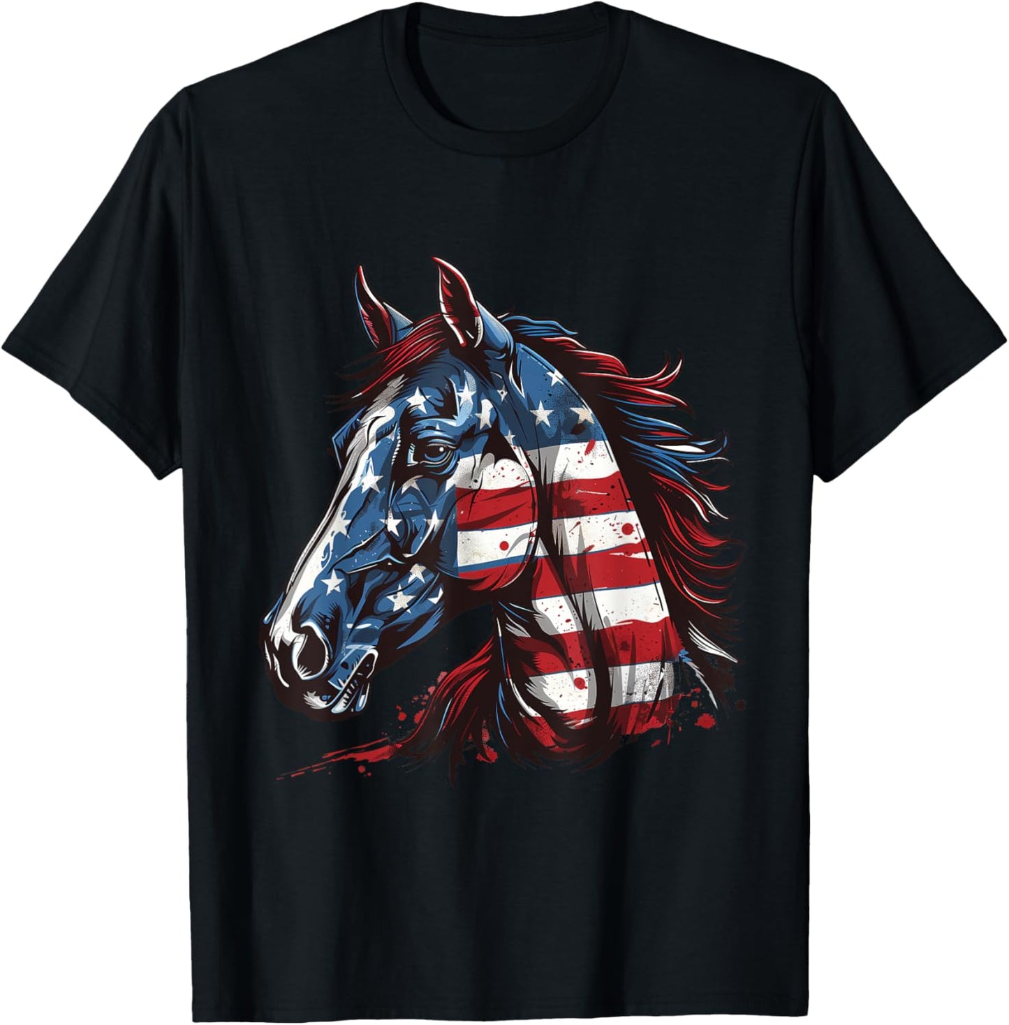 Patriotic Horse USA Flag Vintage Horse 4th Of July T-Shirt - T-Shirt | Black