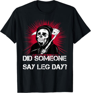 Grim Reaper Leg Day Black Metal skull and scythe gym T-Shirt - T-Shirt | Black
